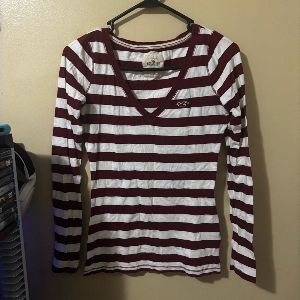 Red and white stripped Hollister long sleeve